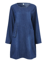 Casual Solid O-Neck Long Sleeve Denim A-Line Dress For Women