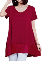 Casual Solid Short Sleeve O-Neck Chiffon Blouse For Women