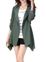 Casual Solid Three Quarter Sleeve Lapel Women Windbreak Jacket