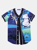 Casual Sport Fashion Printing Short Sleeve Baseball V Neck Dress Shirts for Men
