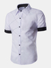 Casual Stitching Colors Plaids Short Sleeve Band Collar Dress Shirts for Men