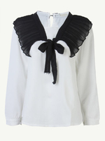 Casual Stitching Pleated Ruffled Collar Long Sleeve Shirt For Women