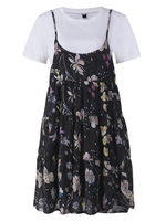 Casual Strap Floral Printed Chiffon Two-piece T-shirt Dress For Women