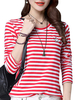Casual Strip Round Collar Long Sleeve Thin Cotton Women Shirt