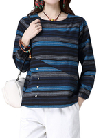Casual Stripe Color Contrast Pullover Tops For Women