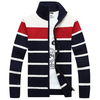 Casual Stripe Embroidery Knitted Sweater Stand Collar Long Sleeve Coats For Men