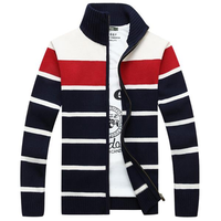 Casual Stripe Embroidery Knitted Sweater Stand Collar Long Sleeve Coats For Men