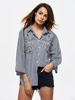 Casual Stripe Floral Embroidered Lapel Shirts For Women