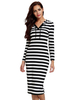 Casual Stripe Hooded Long Sleeve V Neck Maxi Dress