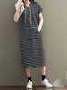 Casual Stripe Hooded Loose Short Sleeve Dress For Women