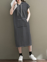 Casual Stripe Hooded Loose Short Sleeve Dress For Women