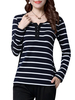 Casual Stripe Long Sleeve Casual Women Cotton T-shirt