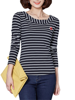 Casual Stripe Long Sleeve O Neck Women Cotton T-shirt