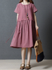Casual Stripe Loose Short Sleeve O-neck Dress For Women
