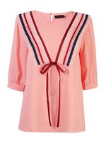 Casual Stripe Patchwork Bow-knot Chiffon Tops For Women