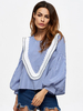Casual Stripe Patchwork Long Lantern Sleeve O-neck Women Blouse