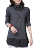 Casual Stripe Patchwork Long Sleeve Lapel Fake Two-Piece Shirt For Women