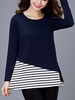 Casual Stripe Patchwork O-Neck Long Sleeve Blouse For Women