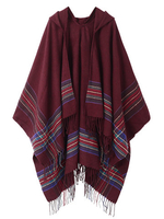 Casual Stripe Tassels Patchwork Hooded Cloak For Women
