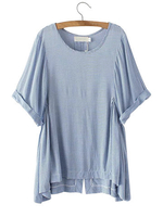 Casual Striped Batwing Sleeve Irregular Hem Top For Women