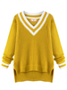 Casual Striped Patchwork Irregular Hem V-Neck Sweater
