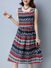 Casual Striped Printed O-Neck Sleeveless Women Dresses