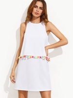 Casual Tassels Decorate Loose Sleeveless O-neck Mini Dress For Women