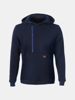 Casual Thick Solid Color Neckline Zipper Big Pocket Long Sleeve Hoodies For Men