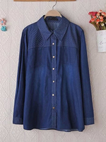 Casual Turn-Down Collar Polka Dot Denim Shirt For Women