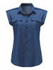 Casual Turn-Down Collar Sleeveless Pocket Denim Top For Women