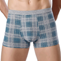 Casual Underwear Plaids Printing Cotton Breathable Soft Boxer Briefs for Men
