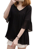 Casual V Neck Batwing Sleeves Chiffon T-shirts For Women