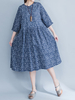 Casual V Neck Half Sleeves Navy Printed Dresses For Women