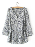Casual V-neck Printed Long Sleeve Shirts For Women