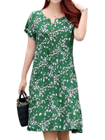 Casual V-neck Short Sleeves Floral Printed Patchwork Dresses