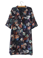 Casual V-neck Short Sleeves Printed Shirts With Button