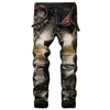 Casual Vintage Holes Embroidered Wings Stone Washed Jeans for Men