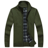 Casual Wavy Pattern Knitted Solid Color Sweater Stand Collar Zipper Cardigan For Men