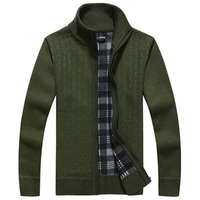 Casual Wavy Pattern Knitted Solid Color Sweater Stand Collar Zipper Cardigan For Men