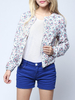 Casual White And Pink Floral Cotton Zipper Jacket Coat