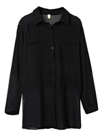 Casual Woman Lapel Button Solid Color Chiffon Blouse