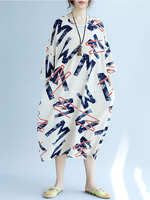 Casual Women 3/4 Sleeve Letter Printed Pocket Loose Dresses