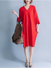 Casual WOmen 3/4 Sleeve Pure Color V-neck Loose Dresses