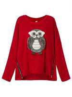 Casual Women Animal Owl Printed Pullover Zipper Loose Sweatshirt