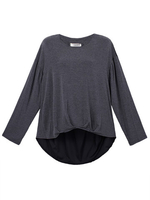 Casual Women Asymmetry Patchwork Long Sleeve Soild Blouse