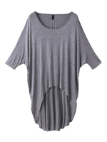 Casual Women Batwing Sleeve O Neck Asymmetric Loose T-Shirt