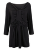 Casual Women Black Ruffles V Neck Ruched T-Shirt