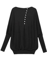 Casual Women Button Loose Bat Long Sleeve O-Neck Tops