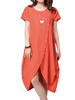 Casual Women Button Pleats Split Asymmetrical Linen Dress