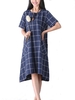 Casual Women Check Pocket Knee-length Cotton Linen Dress